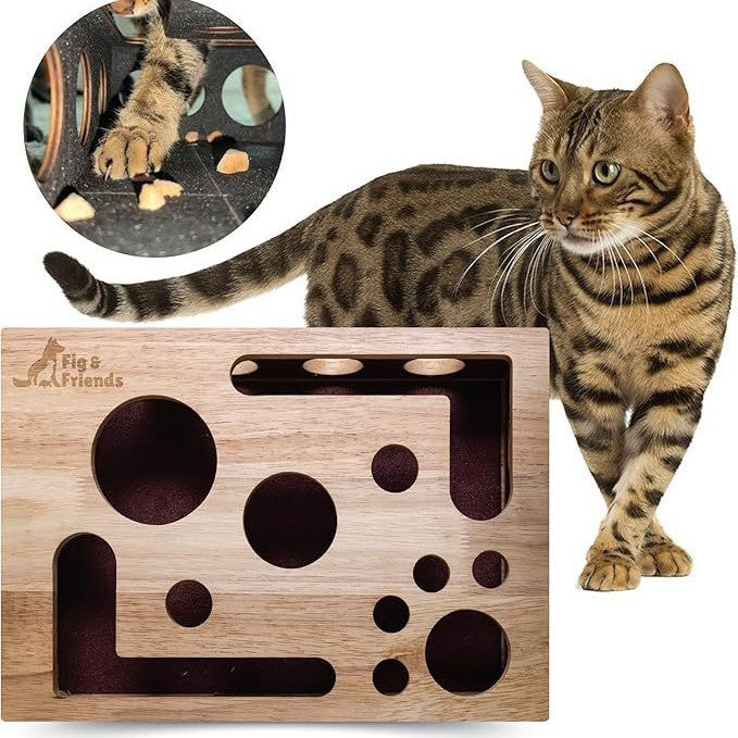 HKM-6594621 Solid Wood Square Maze Cat Toy for Interactive Play and Enrichment