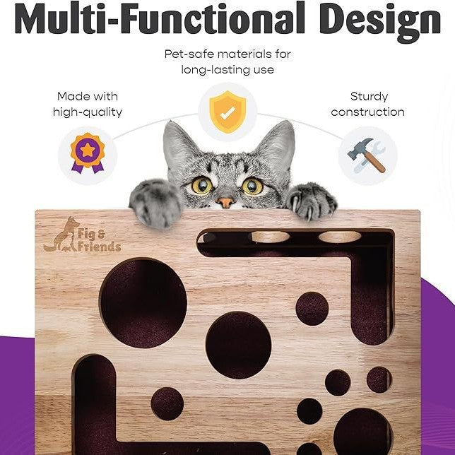 HKM-6594621 Solid Wood Square Maze Cat Toy for Interactive Play and Enrichment