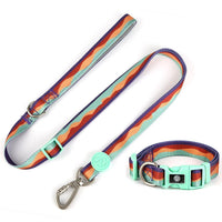 HKM-659475 Adjustable Nylon Dog Collar and Leash Set with Chest Harness for Small to Large Dogs - Versatile in Pink, Blue, Yellow, and Green