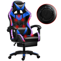 HKM-659475 Ergonomic Gaming Chair with LED RGB Lights, High Back Support, Footrest, and Adjustable Lumbar Support in Leather