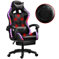 HKM-659475 Ergonomic Gaming Chair with LED RGB Lights, High Back Support, Footrest, and Adjustable Lumbar Support in Leather