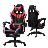 HKM-659475 Ergonomic Gaming Chair with LED RGB Lights, High Back Support, Footrest, and Adjustable Lumbar Support in Leather