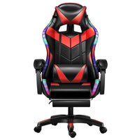 HKM-659475 Ergonomic Gaming Chair with LED RGB Lights, High Back Support, Footrest, and Adjustable Lumbar Support in Leather