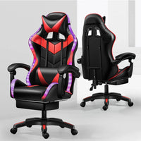 HKM-659475 Ergonomic Gaming Chair with LED RGB Lights, High Back Support, Footrest, and Adjustable Lumbar Support in Leather