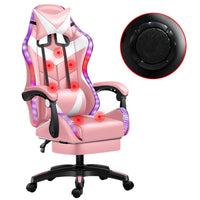 HKM-659475 Ergonomic Gaming Chair with LED RGB Lights, High Back Support, Footrest, and Adjustable Lumbar Support in Leather
