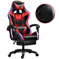 HKM-659475 Ergonomic Gaming Chair with LED RGB Lights, High Back Support, Footrest, and Adjustable Lumbar Support in Leather