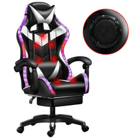 HKM-659475 Ergonomic Gaming Chair with LED RGB Lights, High Back Support, Footrest, and Adjustable Lumbar Support in Leather