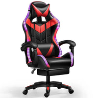 HKM-659475 Ergonomic Gaming Chair with LED RGB Lights, High Back Support, Footrest, and Adjustable Lumbar Support in Leather