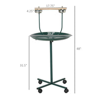 HKM-6595005 Rolling T-Stand Bird Training Playground with Perch and Stainless Steel Bowls