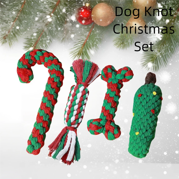 HKM-6595773 Christmas-Themed Interactive Cotton Rope Dog Toy Set for Small & Medium Dogs - Bite-Resistant & Tooth-Cleaning Fun