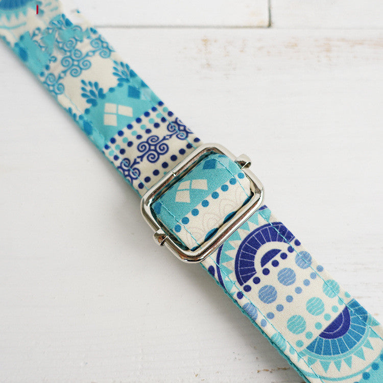 HKM-6598973 Handmade Blue Floral Dog Collar - Cloth and Ribbon Design