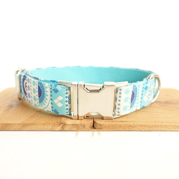 HKM-6598973 Handmade Blue Floral Dog Collar - Cloth and Ribbon Design