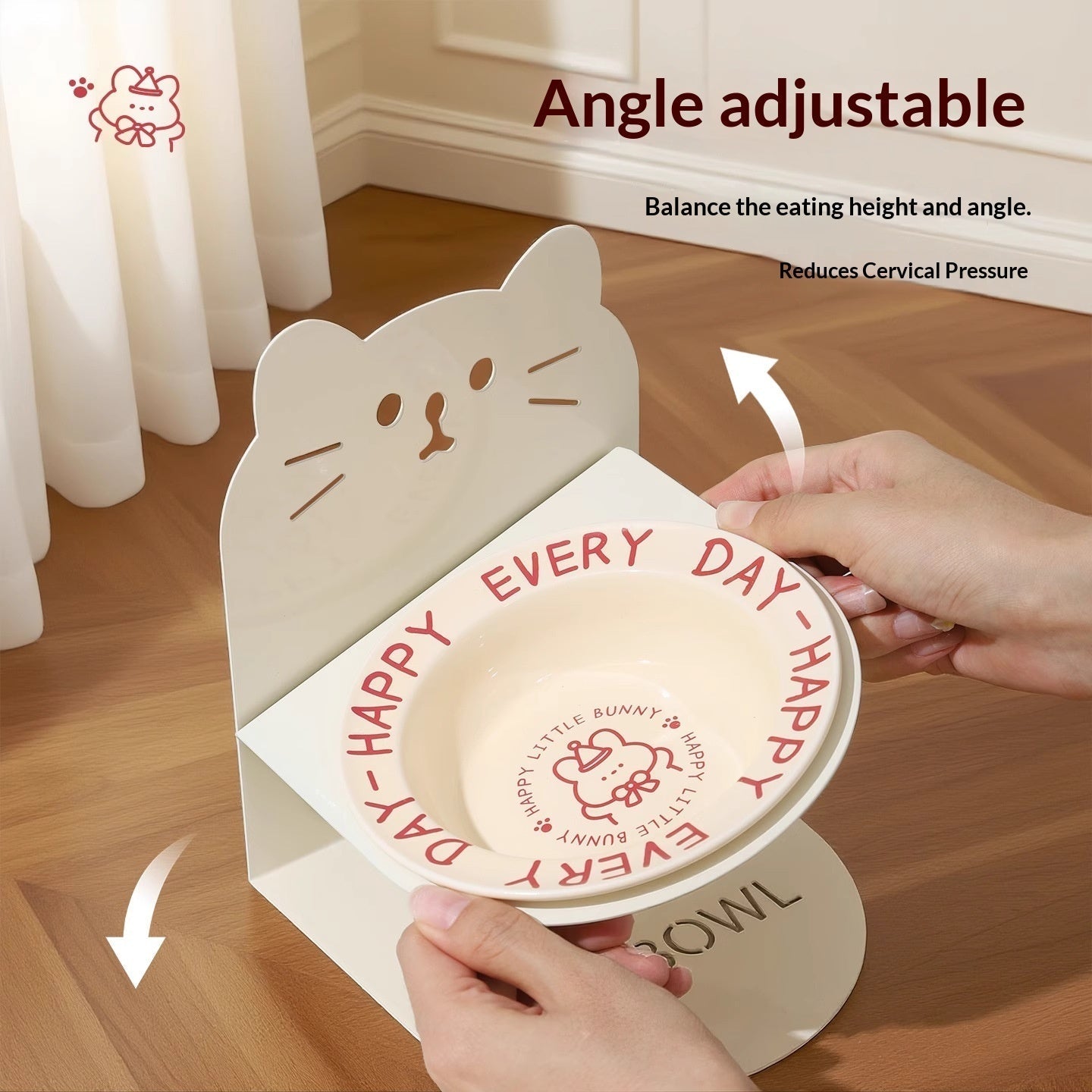 HKM-6599101 Ceramic Elevated Cat Bowl with Cervical Spine Protection for Comfortable Feeding
