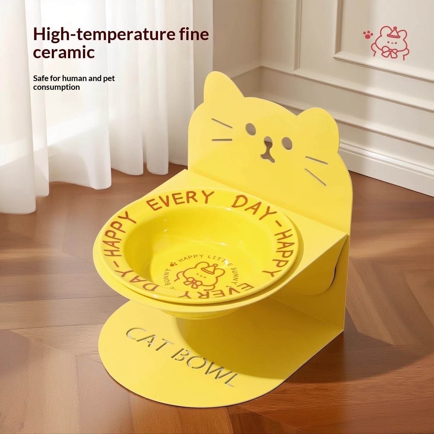 HKM-6599101 Ceramic Elevated Cat Bowl with Cervical Spine Protection for Comfortable Feeding