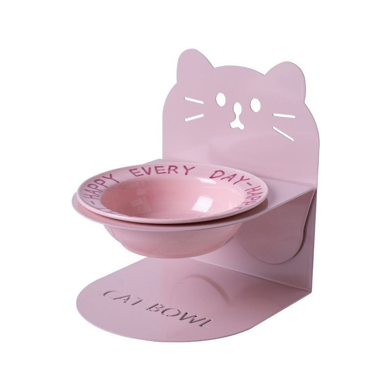 HKM-6599101 Ceramic Elevated Cat Bowl with Cervical Spine Protection for Comfortable Feeding