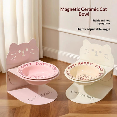 HKM-6599101 Ceramic Elevated Cat Bowl with Cervical Spine Protection for Comfortable Feeding