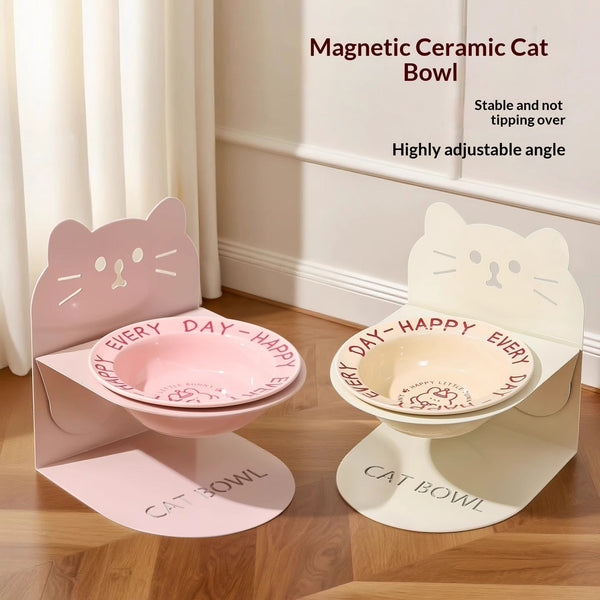 HKM-6599101 Ceramic Elevated Cat Bowl with Cervical Spine Protection for Comfortable Feeding