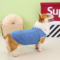 HKM-659923 Denim Cotton Coat for Corgis in Dark Blue and Light Blue, Available in Multiple Sizes
