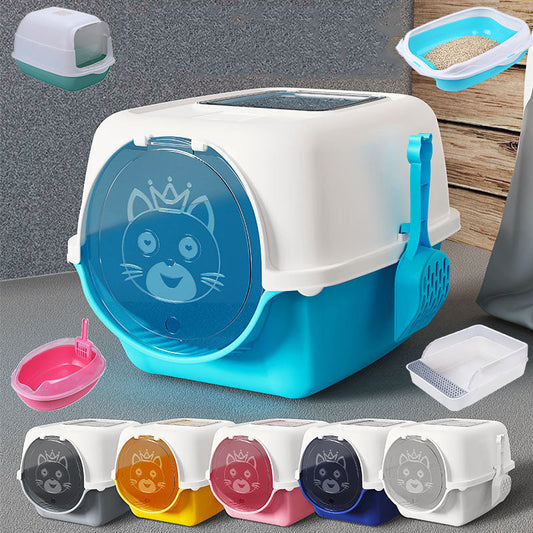 HKM-6599357 Oversized Splash-Proof Cat Litter Box with Cat Litter Shovel in Multiple Colors