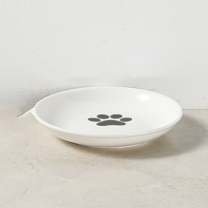 HKM-6603069 Ceramic Cat and Dog High Bowl with Bamboo Frame - Shallow Mouth Design for Comfort