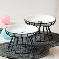 HKM-6603069 Ceramic Cat and Dog High Bowl with Bamboo Frame - Shallow Mouth Design for Comfort