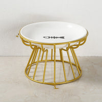 HKM-6603069 Ceramic Cat and Dog High Bowl with Bamboo Frame - Shallow Mouth Design for Comfort