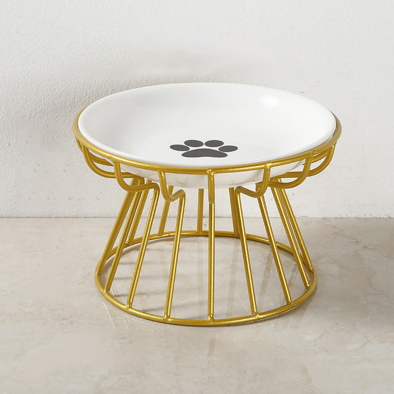 HKM-6603069 Ceramic Cat and Dog High Bowl with Bamboo Frame - Shallow Mouth Design for Comfort