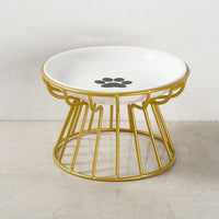 HKM-6603069 Ceramic Cat and Dog High Bowl with Bamboo Frame - Shallow Mouth Design for Comfort