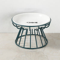 HKM-6603069 Ceramic Cat and Dog High Bowl with Bamboo Frame - Shallow Mouth Design for Comfort
