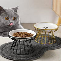 HKM-6603069 Ceramic Cat and Dog High Bowl with Bamboo Frame - Shallow Mouth Design for Comfort
