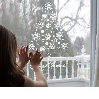 HKM-660371 Removable Christmas Snowflake Glass Sticker - Waterproof PVC Wall Decor for Festive Spaces