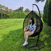 HKM-660627 Double Seated Rattan Egg Swing Chair with Cushion for Outdoor Patio and Garden Use