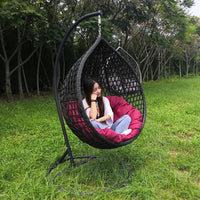 HKM-660627 Double Seated Rattan Egg Swing Chair with Cushion for Outdoor Patio and Garden Use