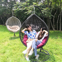 HKM-660627 Double Seated Rattan Egg Swing Chair with Cushion for Outdoor Patio and Garden Use