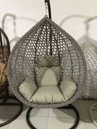 HKM-660627 Double Seated Rattan Egg Swing Chair with Cushion for Outdoor Patio and Garden Use