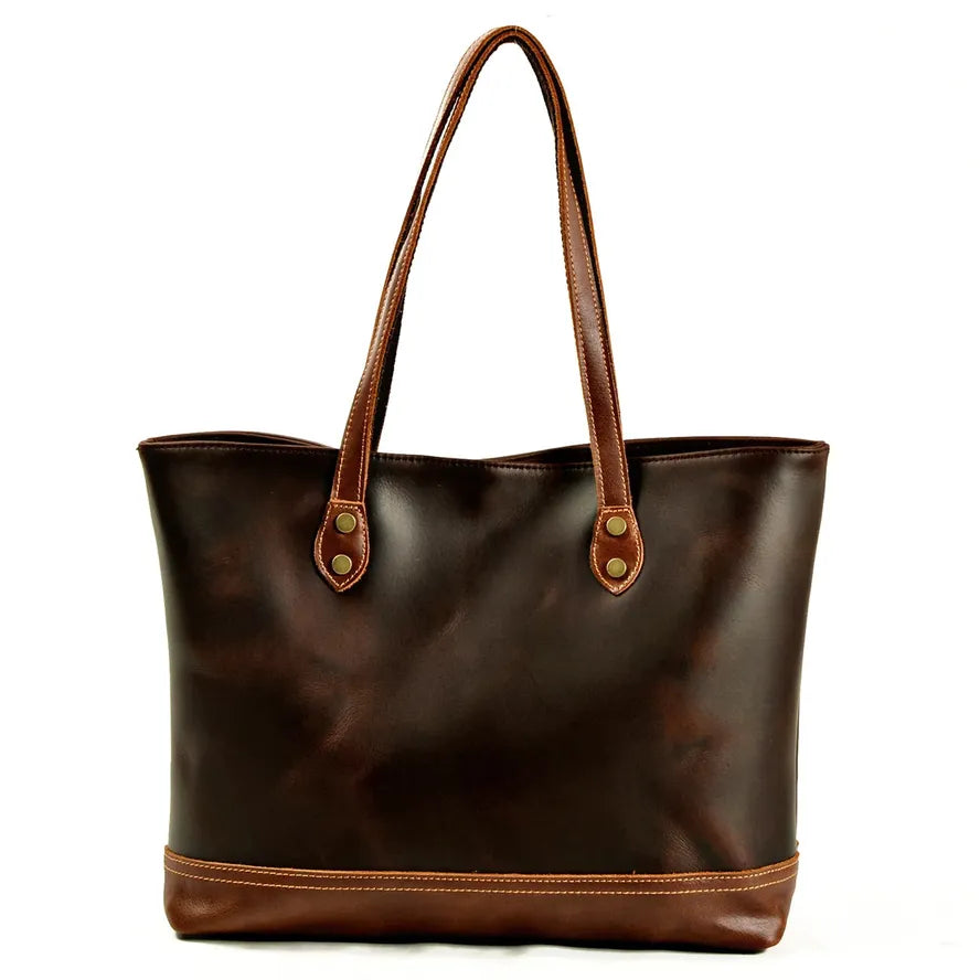 HKM-660819 Vintage Leather Handle Canvas Tote Bag for Women