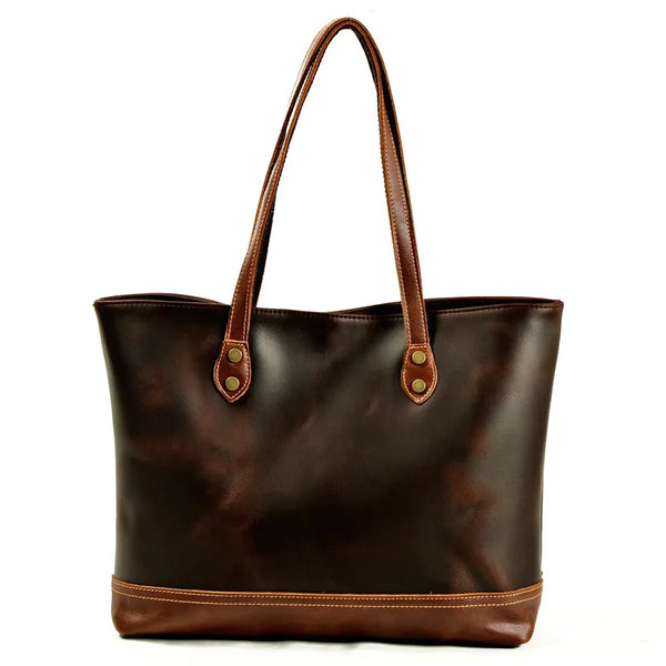 HKM-660819 Vintage Leather Handle Canvas Tote Bag for Women
