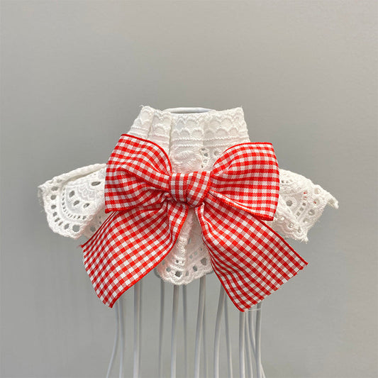 HKM-6608317 Stylish Red and Black Pet Bow Tie Bib for Dogs and Cats, Sizes XS to XL