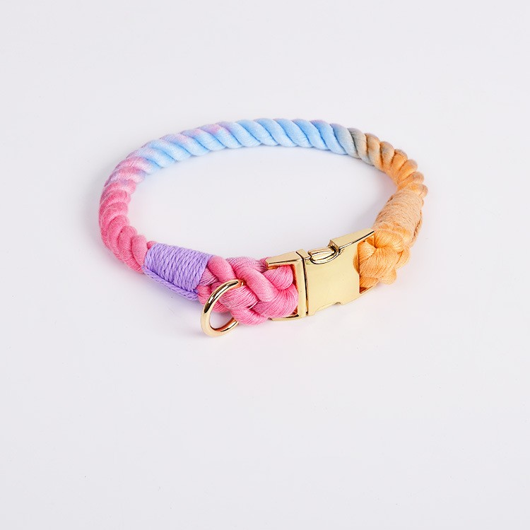 HKM-6608445 Woven Gradient Color Cotton Dog Collar for Pets in Various Vibrant Shades