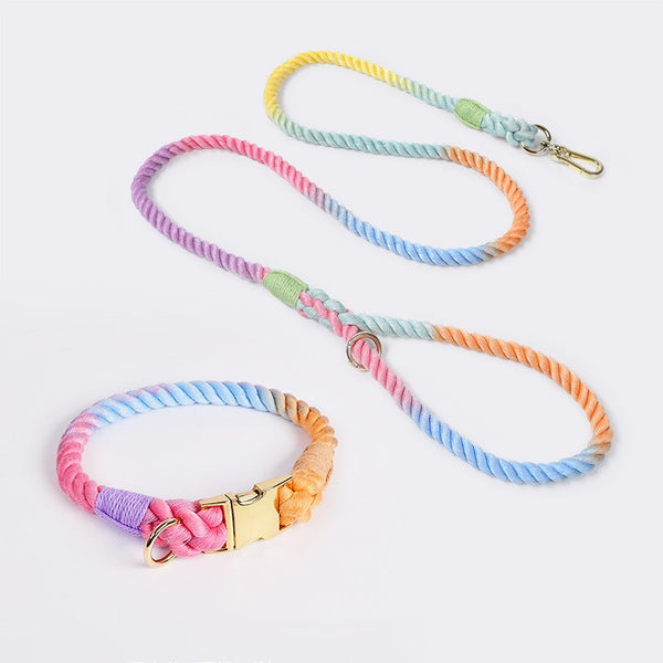 HKM-6608445 Woven Gradient Color Cotton Dog Collar for Pets in Various Vibrant Shades