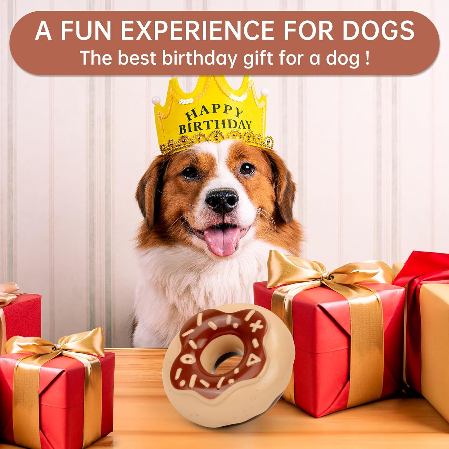HKM-6610109 Durable Chewy Donut Dog Toy for Teeth Grinding, Interactive Play, and Squeaky Fun for All Breeds