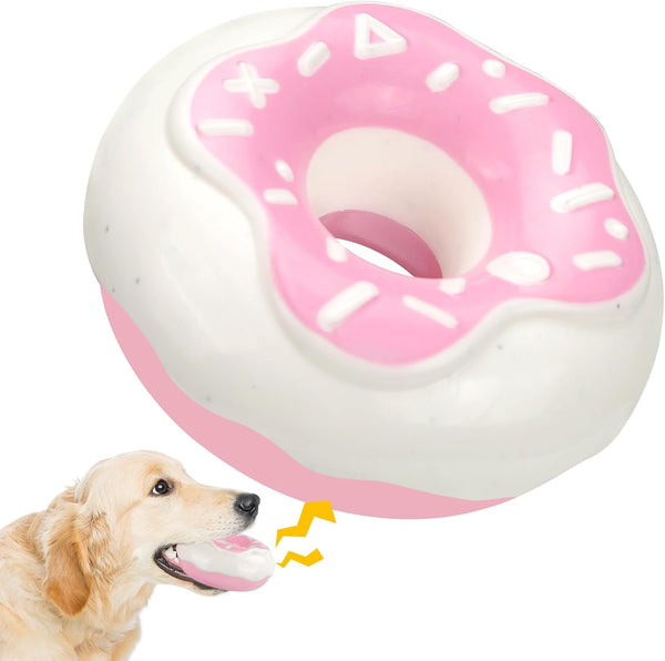 HKM-6610109 Durable Chewy Donut Dog Toy for Teeth Grinding, Interactive Play, and Squeaky Fun for All Breeds