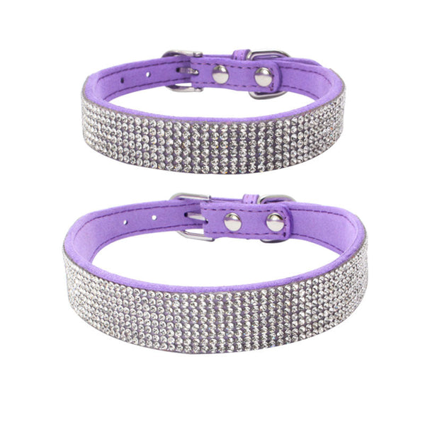 HKM-6610621 Adjustable Suede Leather Dog Collar and Leash Set with Rhinestones - Available in Multiple Colors and Sizes