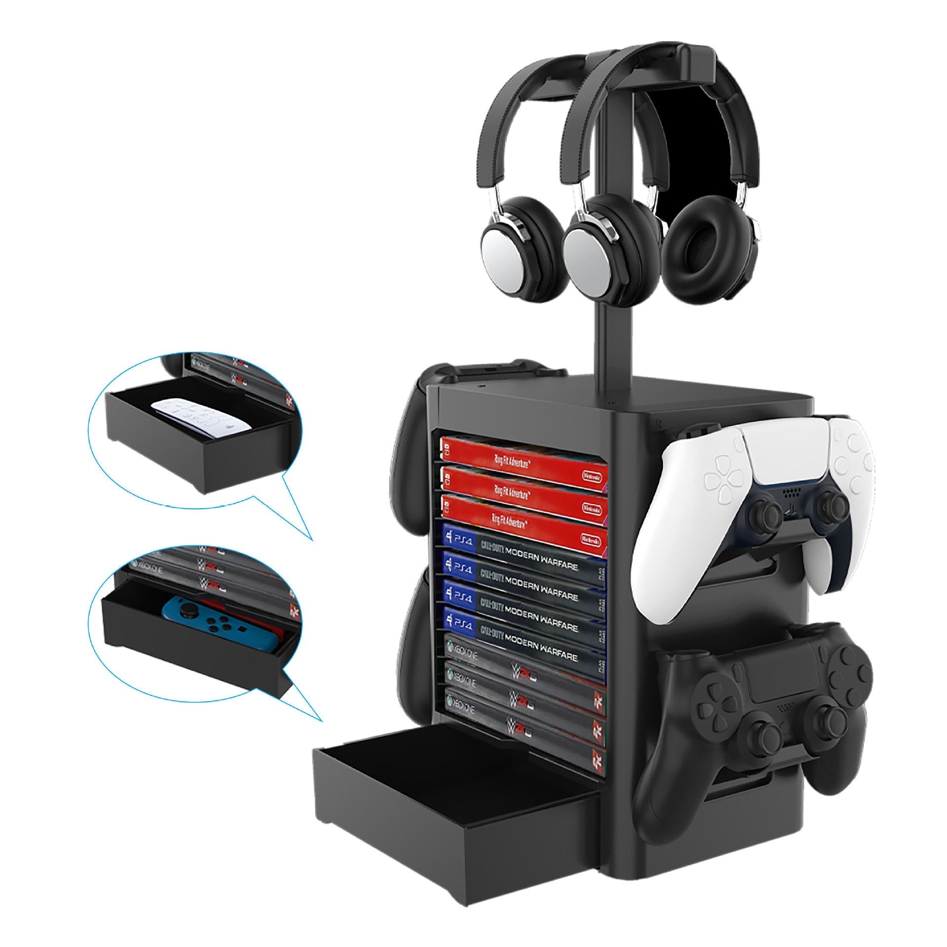 HKM-661075 Universal Gaming Accessories Storage Rack for Consoles, Headphones and Game Cards