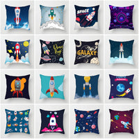 HKM-661139 Spaceship Cartoon Cushion Cover - Astronaut Rocket Pillow Case 45x45cm in Various Colors