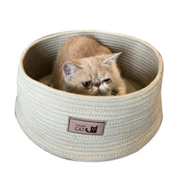 HKM-6612669 Handmade Cotton Rope Round Cat Bed - Non-Sticky, Comfortable, Easy to Clean