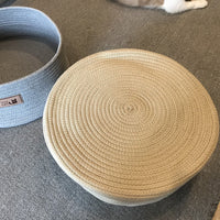 HKM-6612669 Handmade Cotton Rope Round Cat Bed - Non-Sticky, Comfortable, Easy to Clean