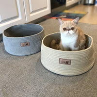 HKM-6612669 Handmade Cotton Rope Round Cat Bed - Non-Sticky, Comfortable, Easy to Clean
