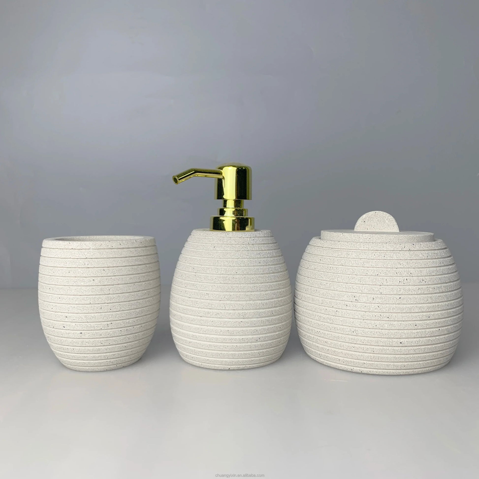 HKM-661331 Modern Cement Lotion Bottle and Storage Jar with Lid for Bathroom Accessories