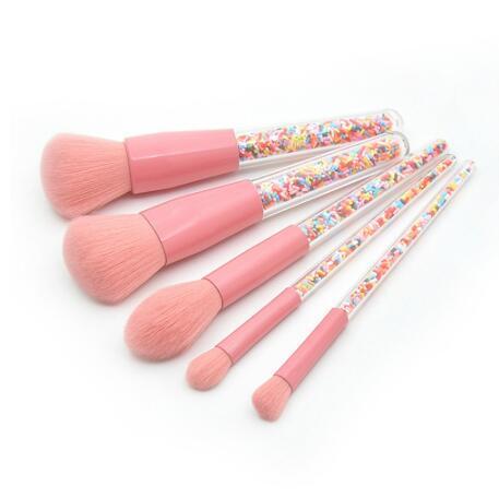 HKM-661331 Transparent Handle Christmas Candy Makeup Brush Set - 5 Soft Cosmetic Brushes for Smooth Application